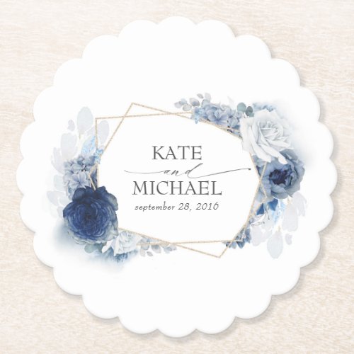 Dusty Blue Floral Elegant Paper Coaster