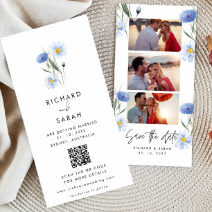 Dusty Blue Floral Elegant Photo strip Save The Date