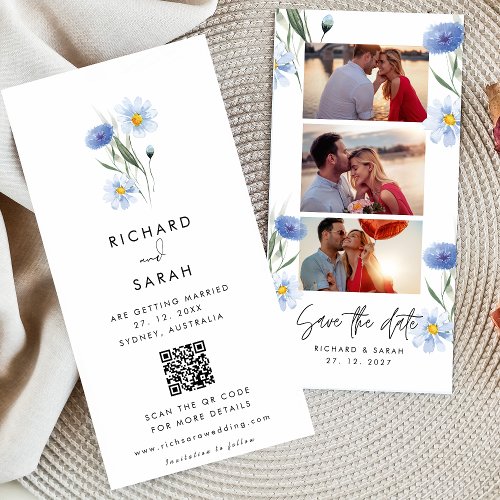 Dusty Blue Floral Elegant Photo strip  Save The Date