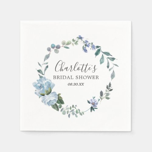 Dusty Blue Floral Elegant Pretty Bridal Shower Napkins