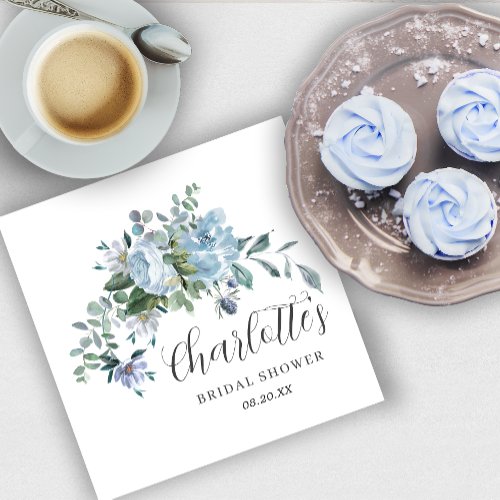 Dusty Blue Floral Elegant Pretty Bridal Shower Napkins