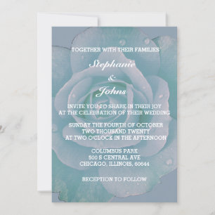 Dusty Blue Floral Elegant Rose Classy Wedding Invitation
