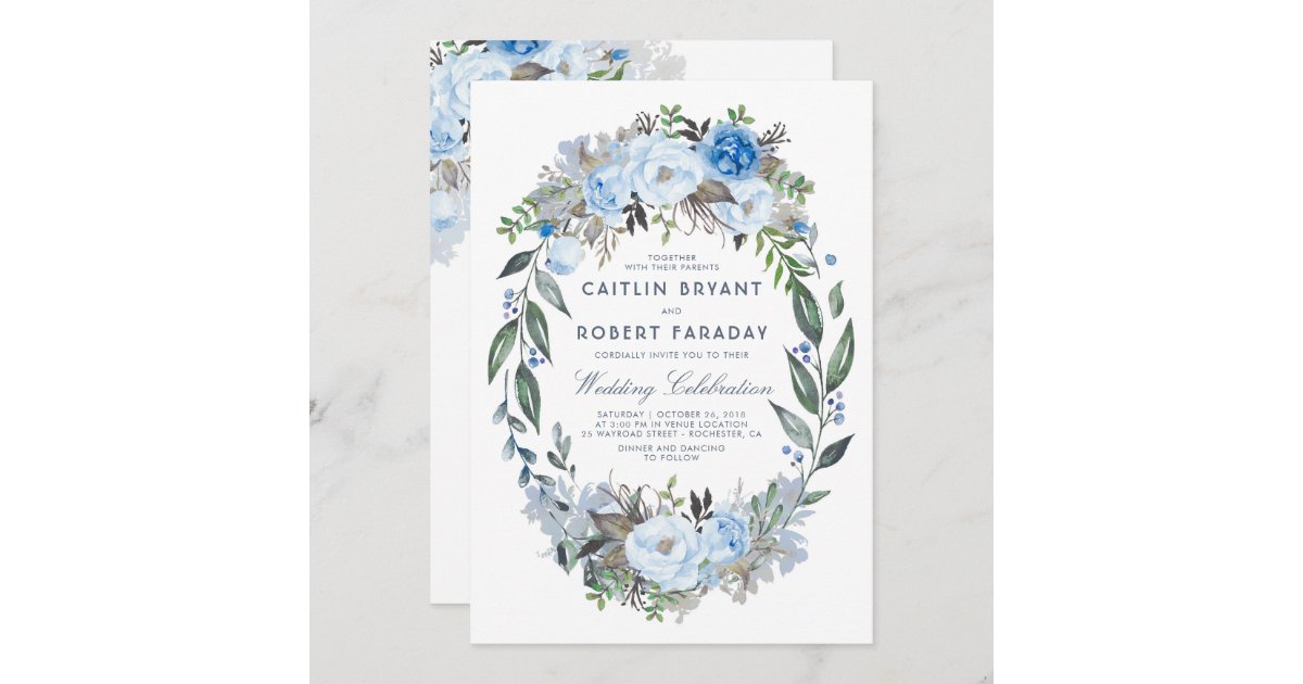 Fall Floral Dusty Blue Clear Acrylic Wedding Invitations EWIA105