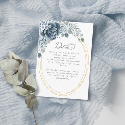 Dusty Blue Floral Elegant Wedding Details Enclosure Card