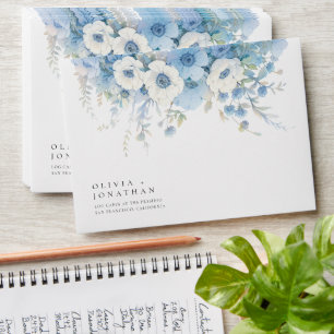 Dusty Blue Floral Elegant Wedding Envelope