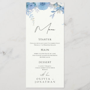 Dusty Blue Floral Elegant Wedding Menu