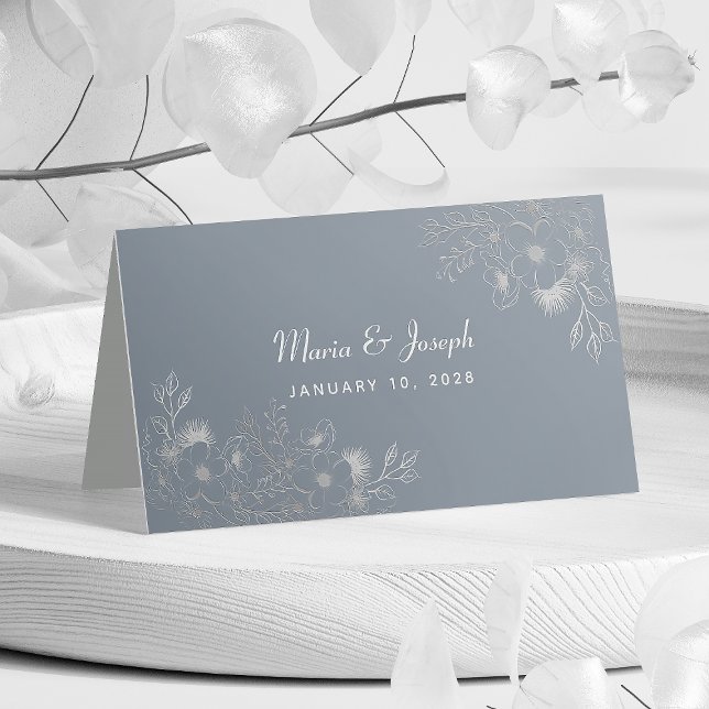 Dusty Blue Floral Elegant Wedding Place Card (Creator Uploaded)