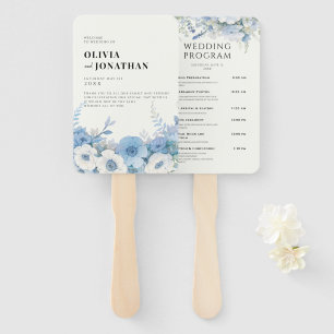 Dusty Blue Floral Elegant Wedding Programs Hand Fan