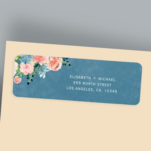 Dusty blue floral elegant wedding return address label