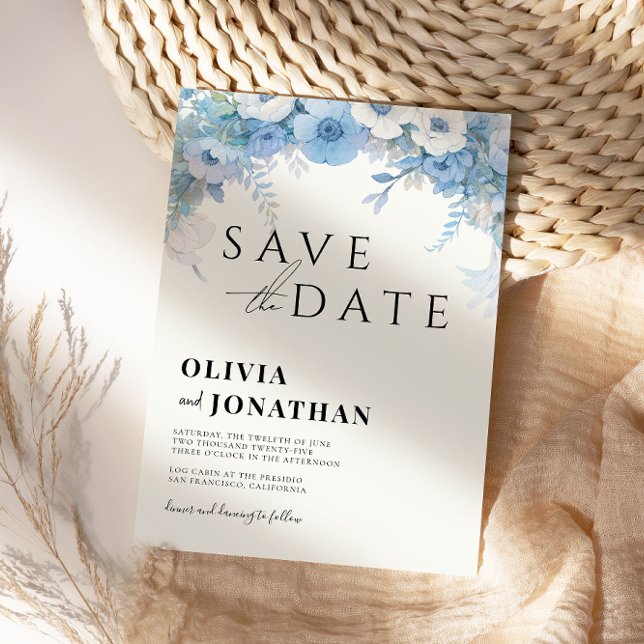Dusty Blue Floral Elegant Wedding Save The Date (Creator Uploaded)
