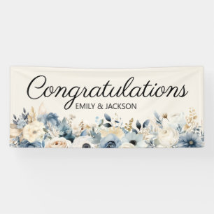 Dusty Blue Floral Engagement Party Banner