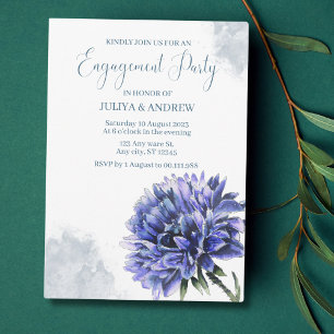 Dusty Blue Floral  Engagement Party  Invitation