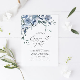 dusty blue floral engagement party invitation