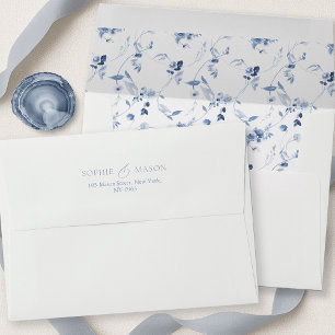 Dusty Blue Floral Envelope with Watercolor Liner