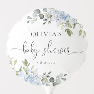 Dusty Blue Floral Eucalyptus Baby Shower Balloon