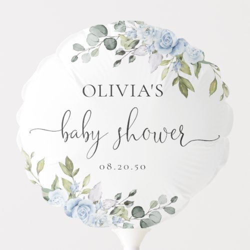 Dusty Blue Floral Eucalyptus Baby Shower Balloon