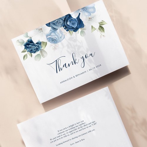 Dusty Blue Floral Eucalyptus Botanical Wedding Thank You Card