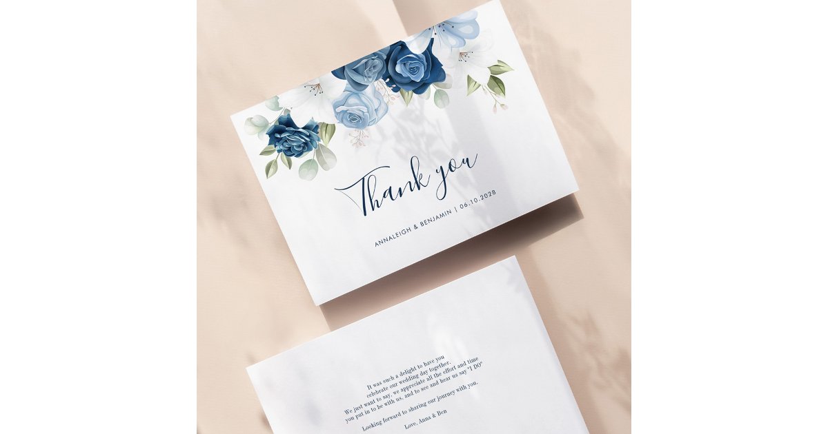 Dusty Blue Floral Eucalyptus Botanical Wedding Thank You Card | Zazzle