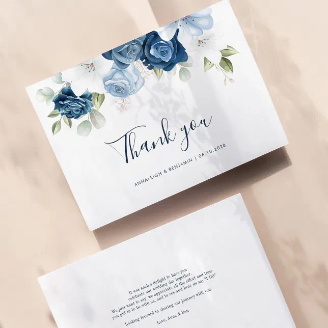 Dusty Blue Floral Eucalyptus Botanical Wedding Thank You Card | Zazzle