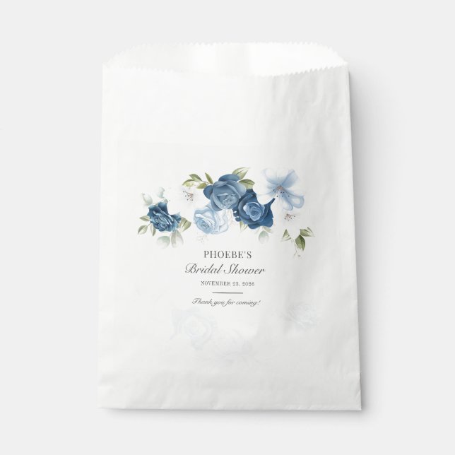 Dusty Blue Floral Eucalyptus Bridal Shower Favor Bag (Front)