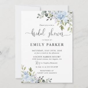 Dusty Blue Floral Eucalyptus Bridal Shower Invitation