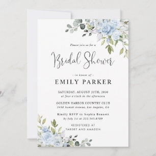 Dusty Blue Floral Eucalyptus Bridal Shower Invitation