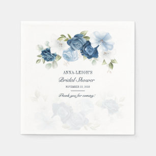 Dusty Blue Floral Eucalyptus Bridal Shower Paper Napkins