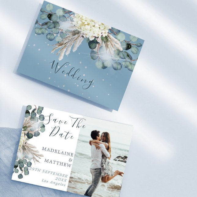 Dusty Blue Floral Eucalyptus Elegant Wedding Save The Date (Creator Uploaded)