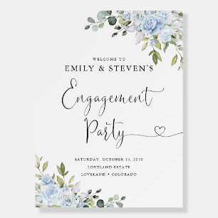 Dusty Blue Floral Eucalyptus Engagement Party Foam Board