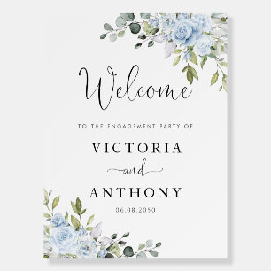 Dusty Blue Floral Eucalyptus Engagement Party Foam Board