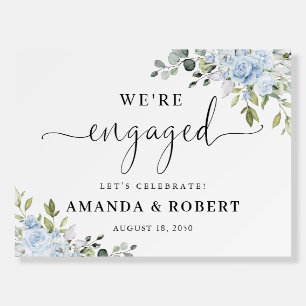 Dusty Blue Floral Eucalyptus Engagement Party Foam Board
