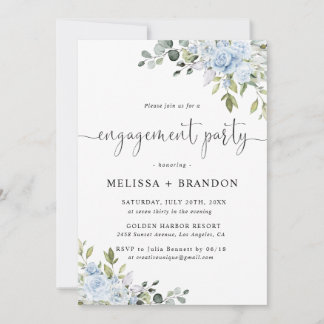 Dusty Blue Floral Eucalyptus Engagement Party Invitation