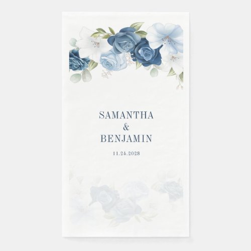 Dusty Blue Floral Eucalyptus Greenery Wedding Paper Guest Towels