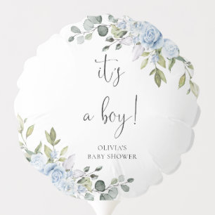 Dusty Blue Floral Eucalyptus It's A Boy Balloon