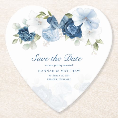 Dusty Blue Floral Eucalyptus Save The Date Paper Coaster