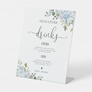 Dusty Blue Floral Eucalyptus Signature Drinks Sign