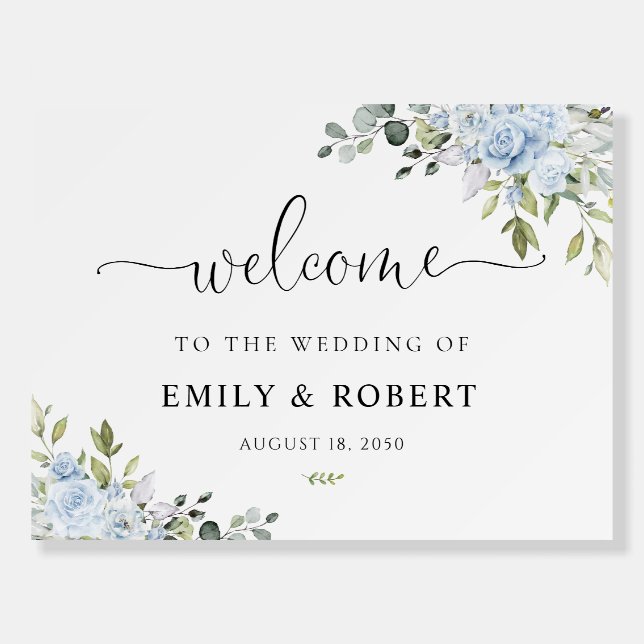Dusty Blue Floral Eucalyptus Wedding Foam Board (Front)