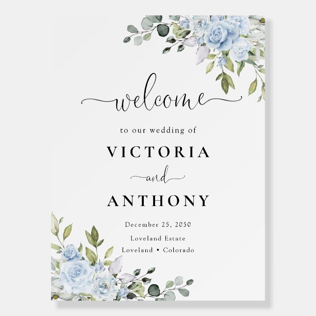 Dusty Blue Floral Eucalyptus Wedding Foam Board (Front)