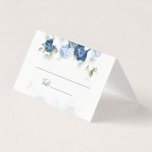 Dusty Blue Floral Eucalyptus Wedding Place Card