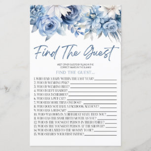 Dusty Blue Floral Find The Guest Baby Shower Game