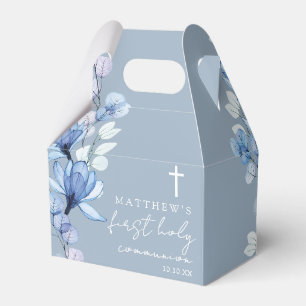 Dusty Blue Floral First Holy Communion Favor Boxes