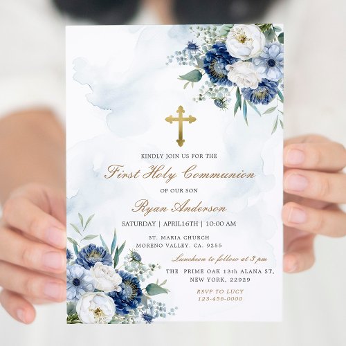 Dusty Blue Floral First Holy Communion 