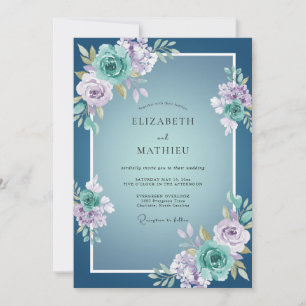Dusty Blue Floral Flourishing Wedding Invitation