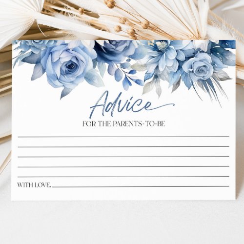 Dusty Blue Floral Flower Baby Shower Advice Card