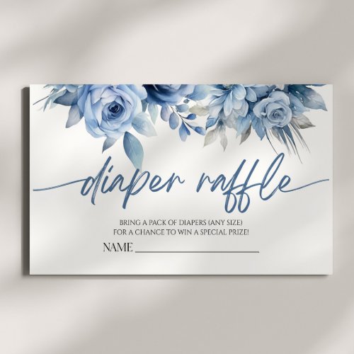 Dusty Blue Floral Flower Baby Shower Diaper Raffle Enclosure Card