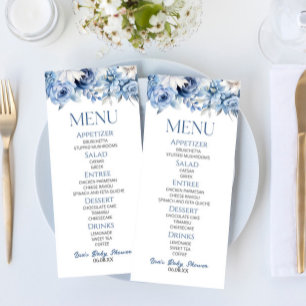 Dusty Blue Floral Flowers Baby Shower Food Menu
