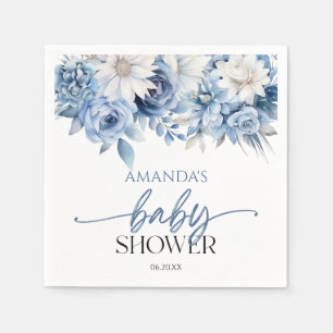 Dusty Blue Floral Flowers Baby Shower Napkins