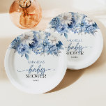 Dusty Blue Floral Flowers Baby Shower Paper Plates<br><div class="desc">These are Dusty Blue Floral Flowers Baby Shower Paper Plates!</div>