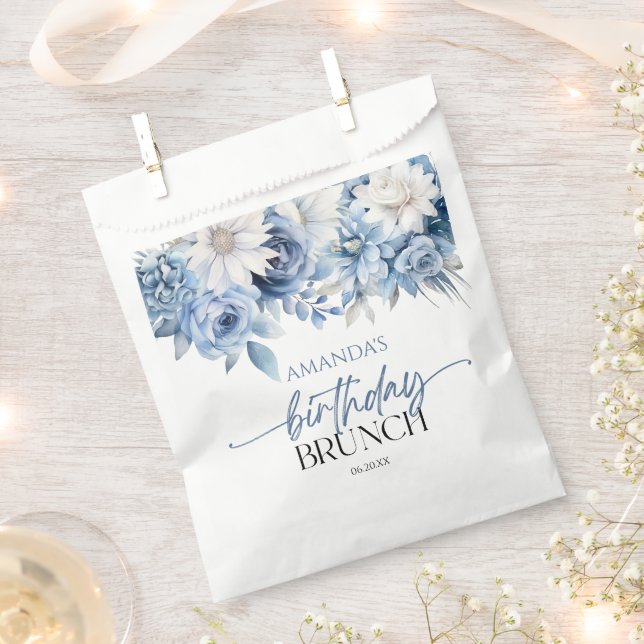 Dusty Blue Floral Flowers Birthday Brunch Party Favor Bag (Clipped)