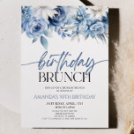 Dusty Blue Floral Flowers Birthday Brunch Party Invitation<br><div class="desc">This is a Modern Elegant Dusty Blue Floral Flower Birthday Brunch Party Invitation!</div>